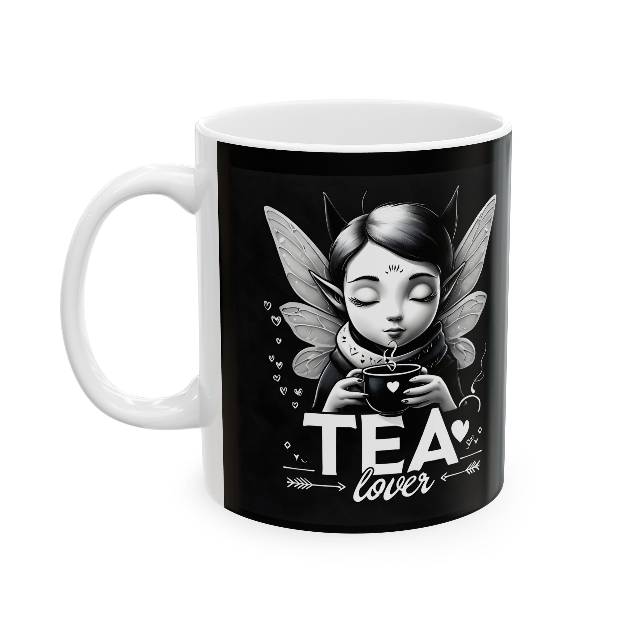 Ceramic Mug, (11oz, 15oz), Keramiktasse, Black, Fairy, Elfe