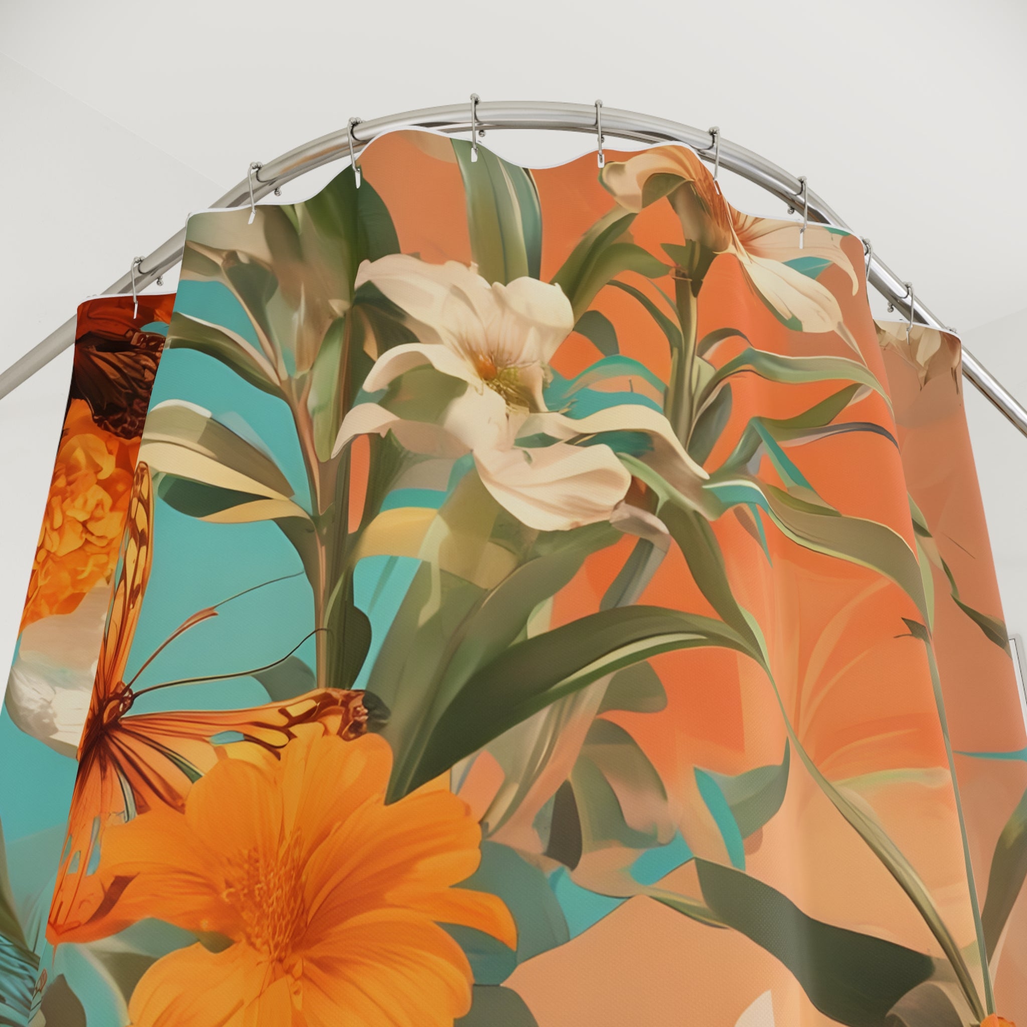 Shower Curtain, Duschvorhang - Orange und Türkis Blumen Design