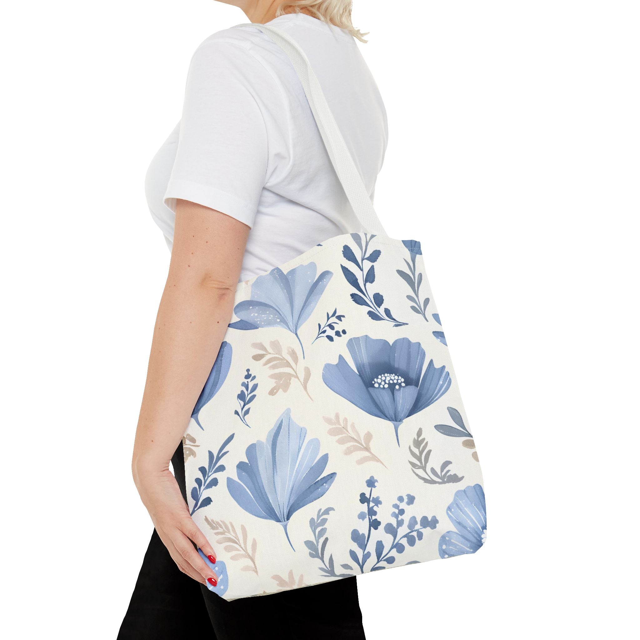 Vintage Style Tote Bag with Flowers and Checkered Pattern