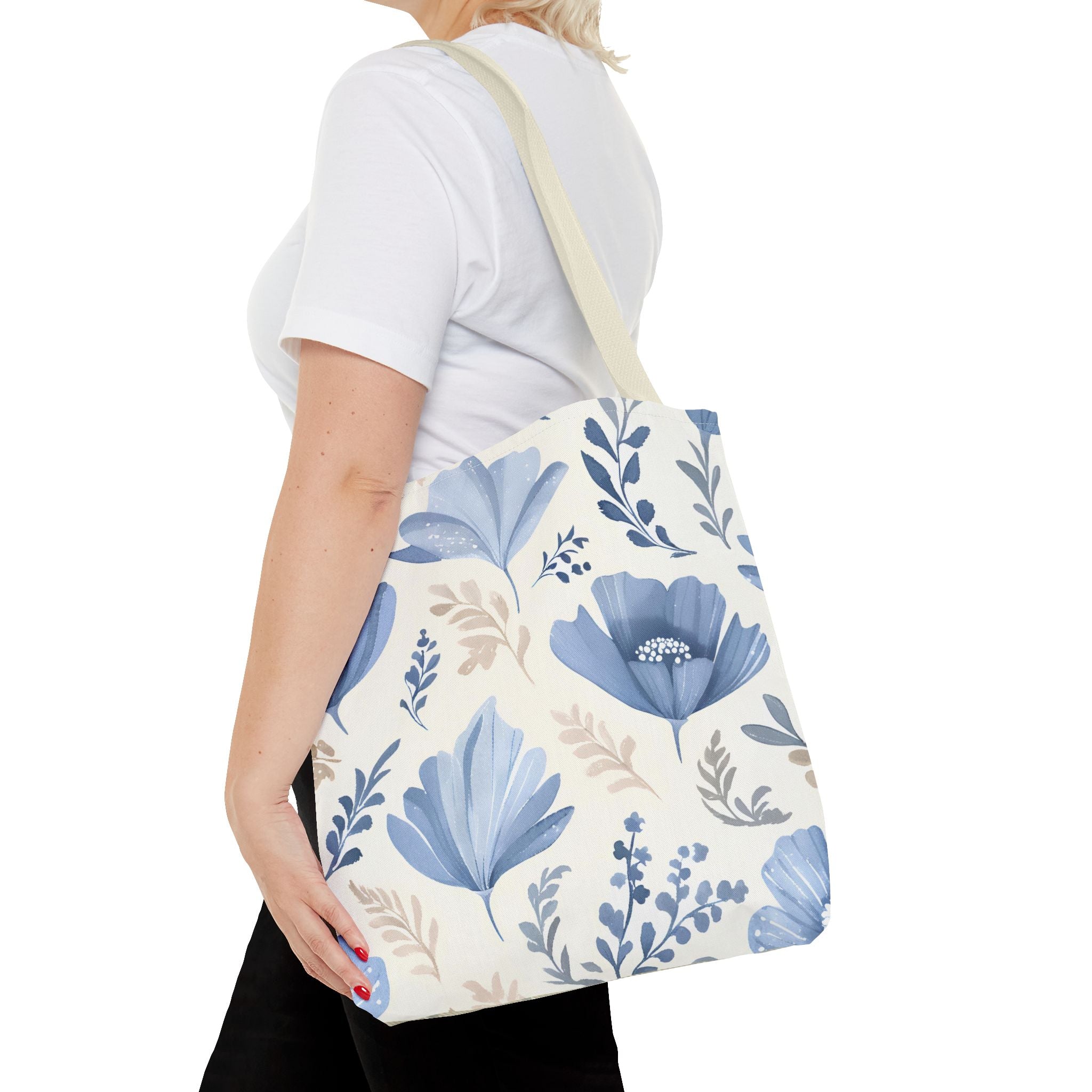 Vintage Style Tote Bag with Flowers and Checkered Pattern