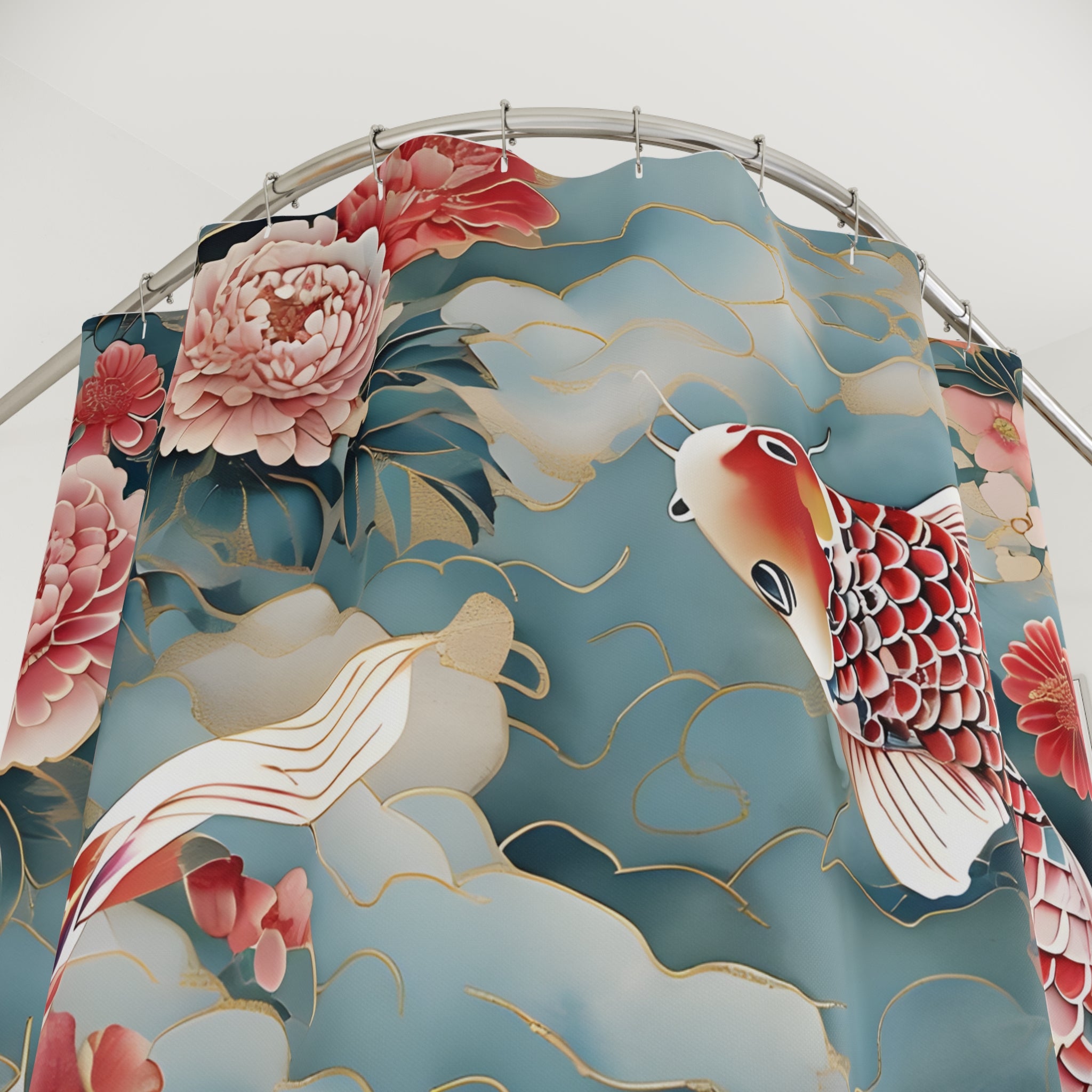 Shower Curtain, Dusch Vorhang - Koi und Blumen Design